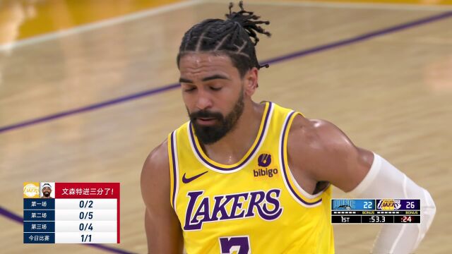 终于来了！文森特前三场11投全失后 命中湖人生涯首记三分