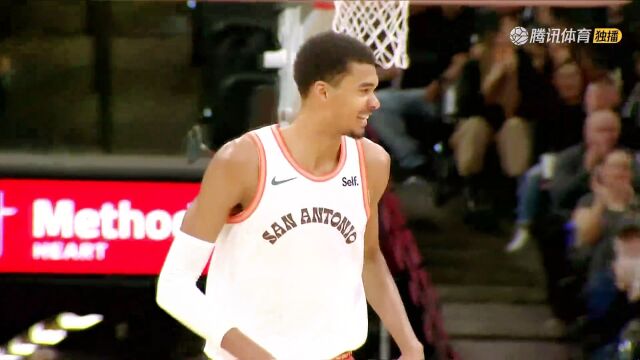 惊为天人！文班亚马罚球线附近起跳空接震撼全场