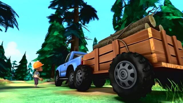 熊出没光头强开拉木头的车装在树上