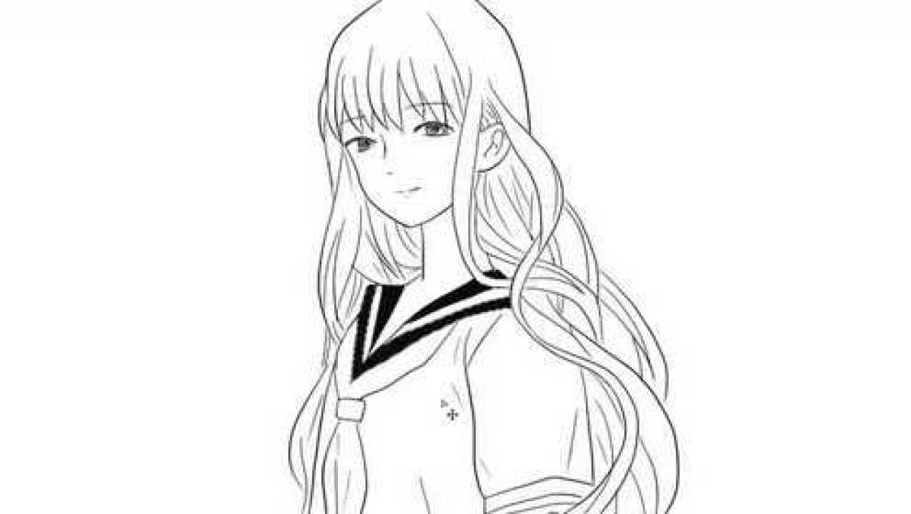 长发高中生女孩动漫人物简笔画
