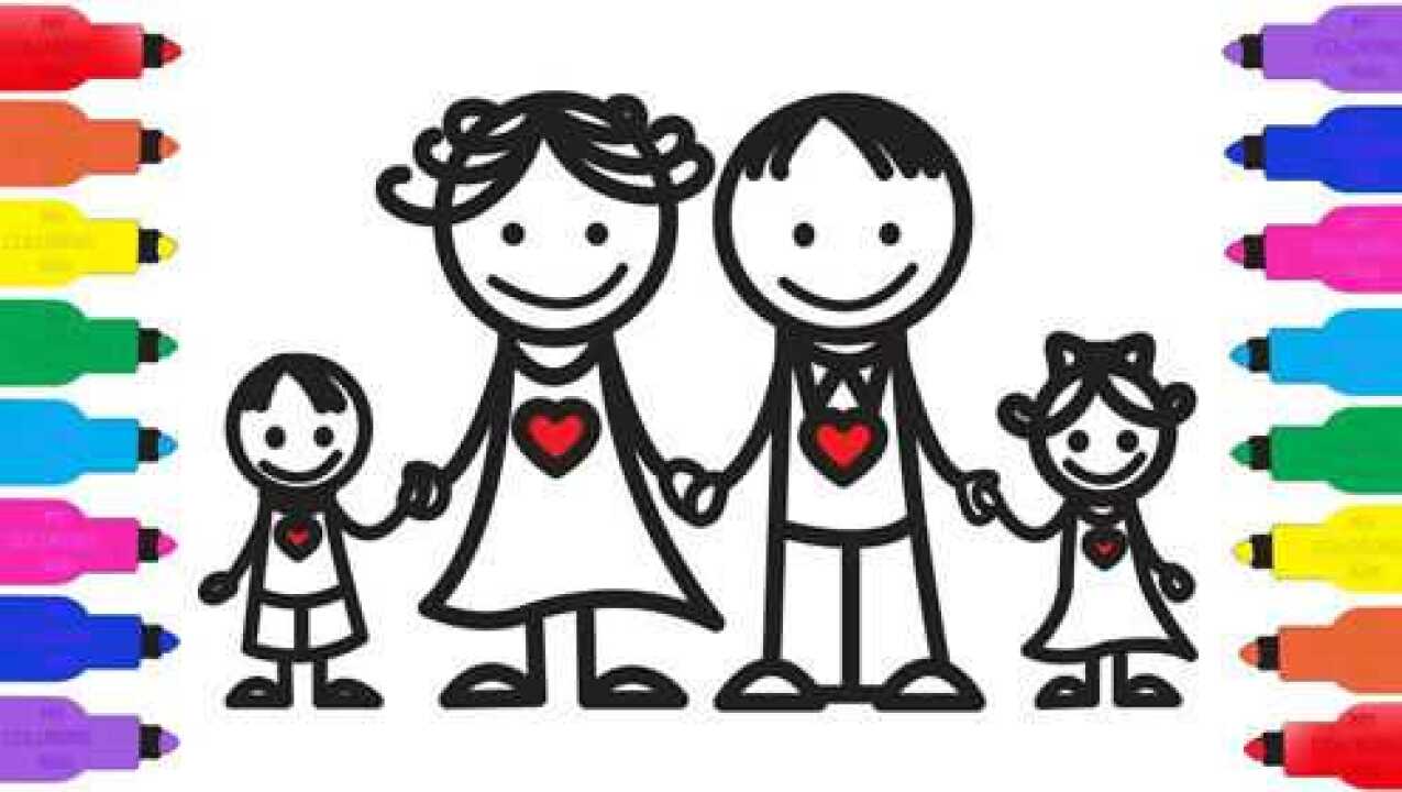 亲子简笔画开心一家人涂颜色右脑开发