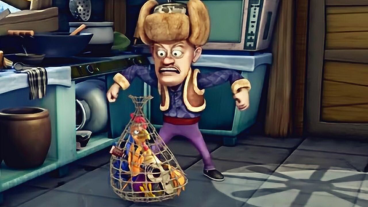 大公鸡很乐观,被光头强抓住了也不慌不忙,开心的唱歌