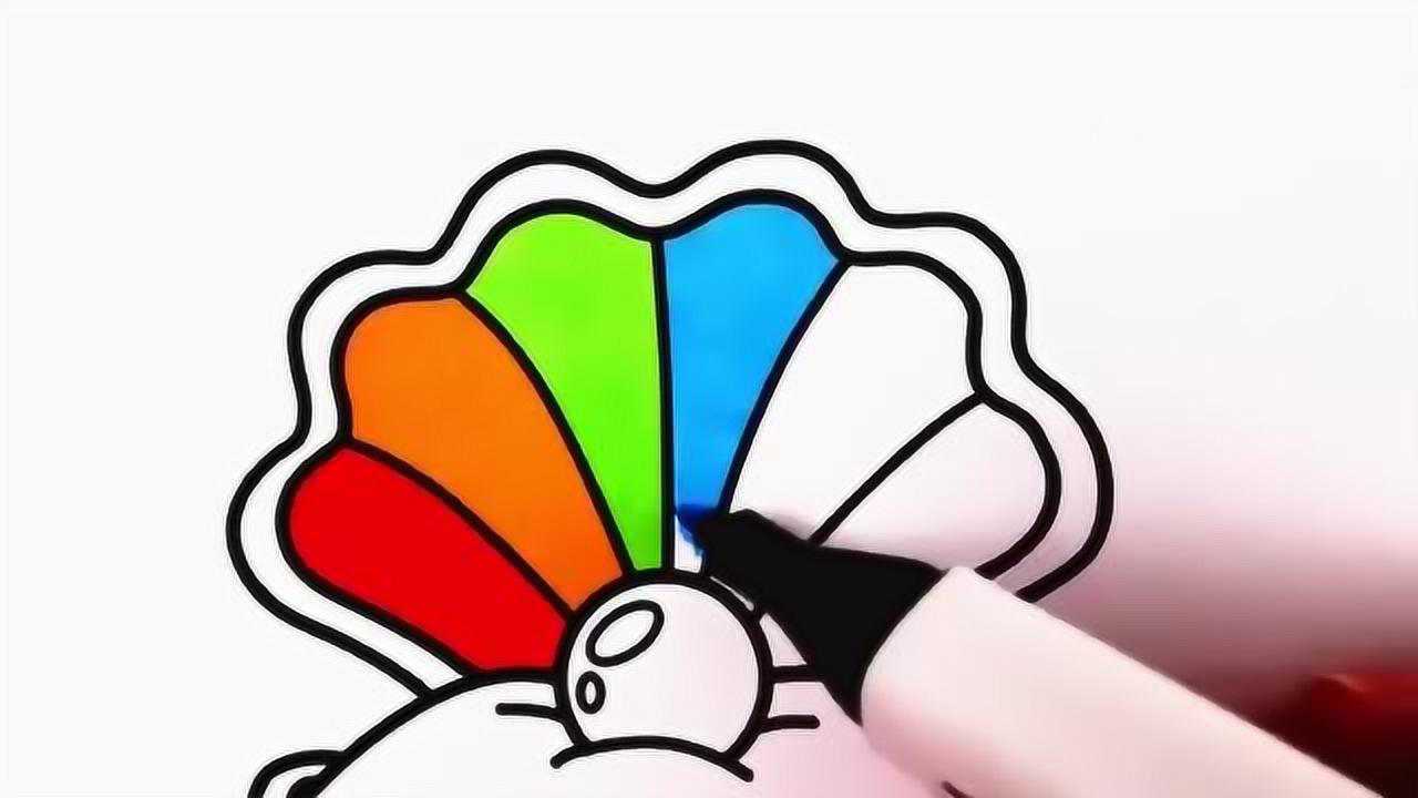 简笔画,七彩珍珠贝壳