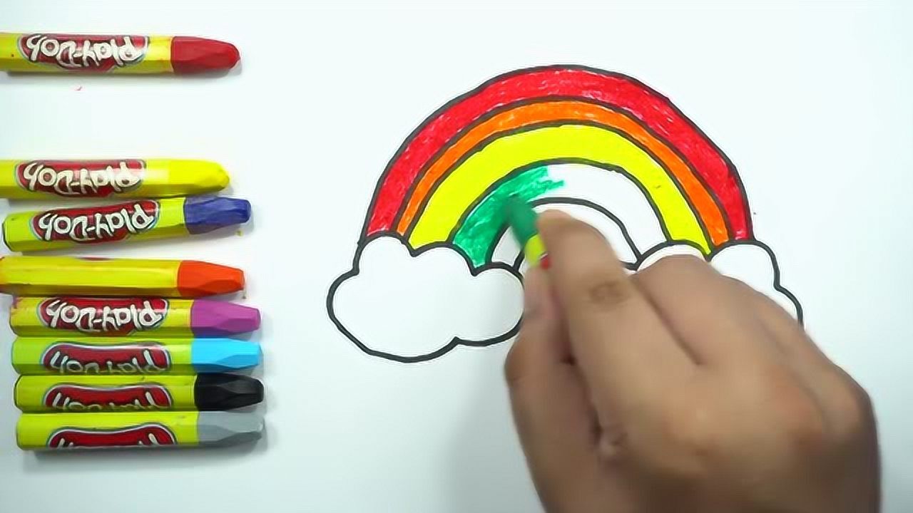 亲子蜡笔画 画一束美丽的彩虹桥并涂上七彩颜色