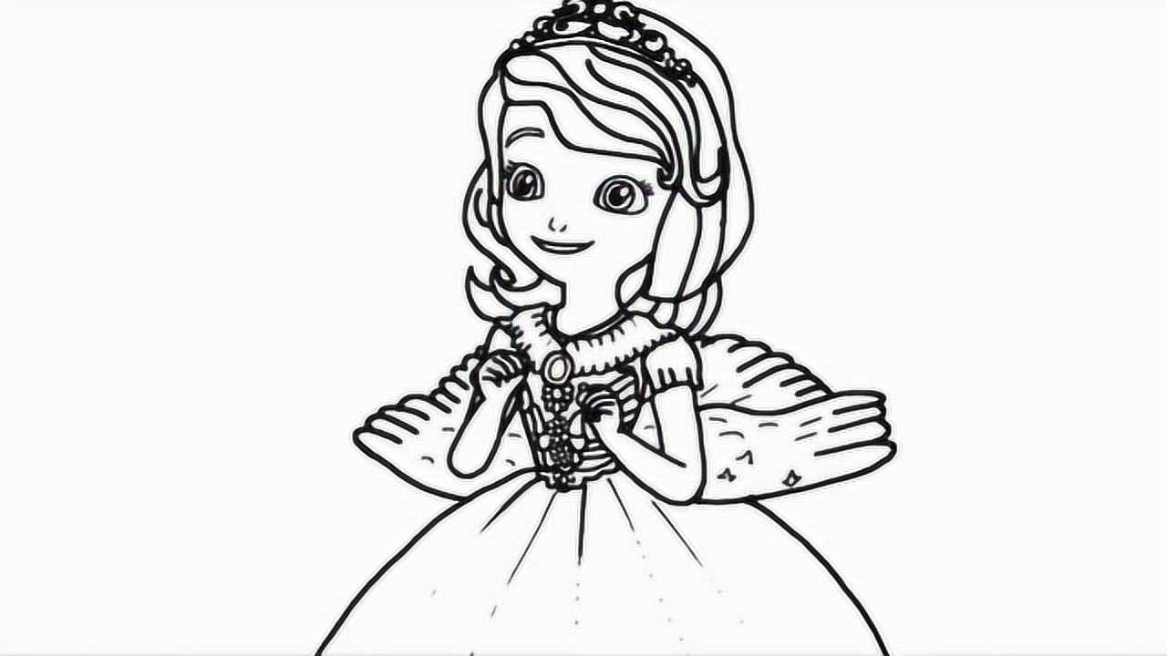 亲子涂色简笔画索菲亚公主天使裙子