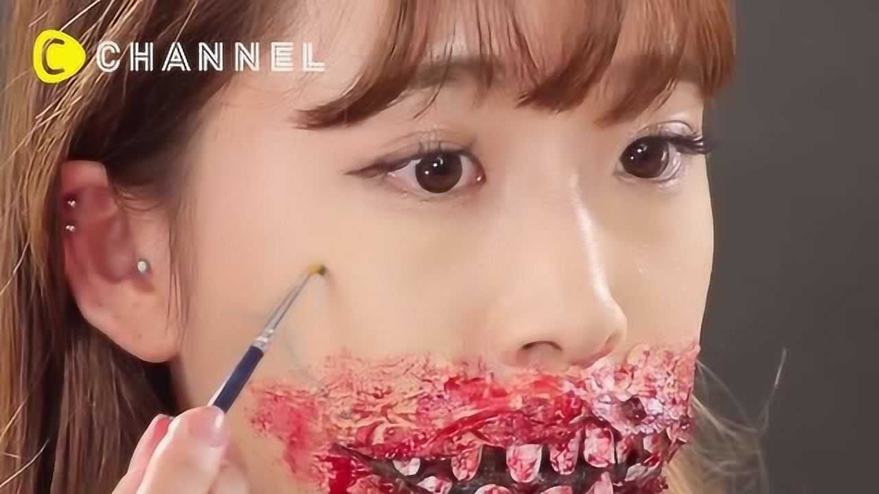 谨慎浏览过于恐怖万圣节妖怪裂嘴女妆容