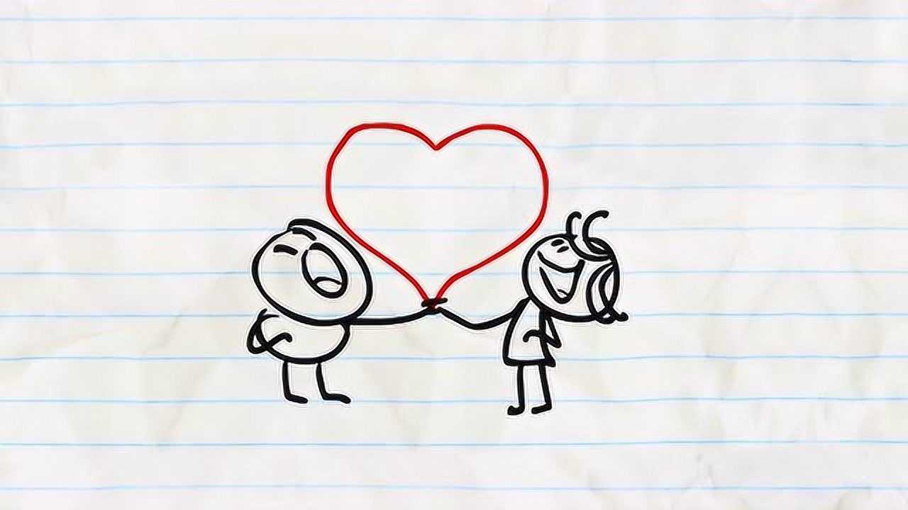 创意铅笔人动画:两人比心