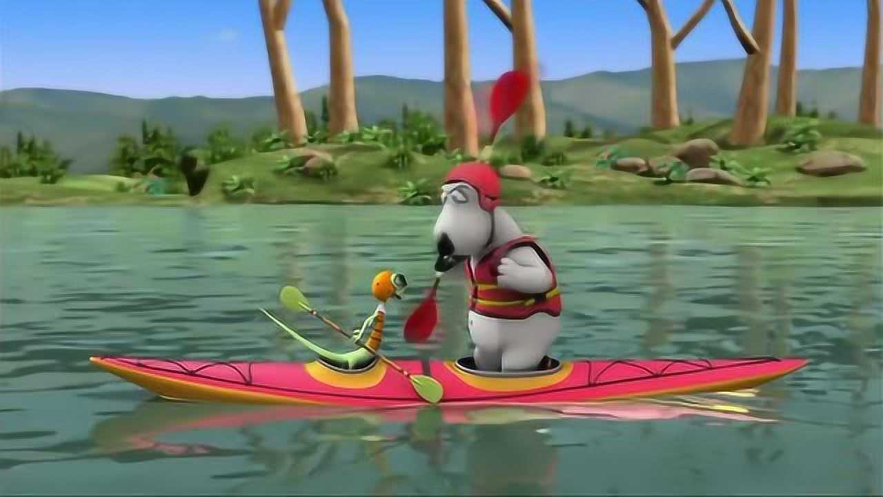 倒霉熊:倒霉熊玩独木舟,可并不顺利_腾讯视频