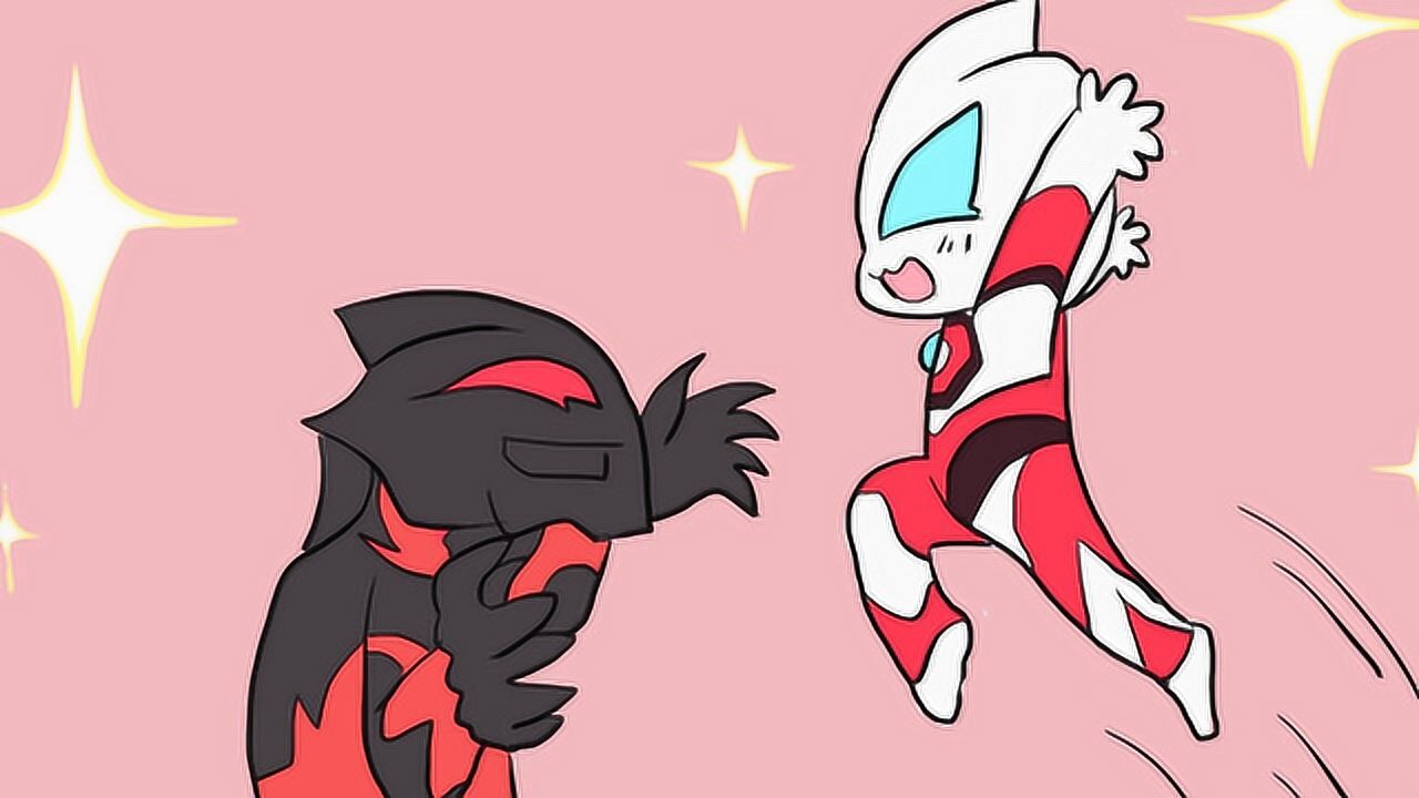 开心的捷德奥特曼和贝利亚儿童卡通简笔画