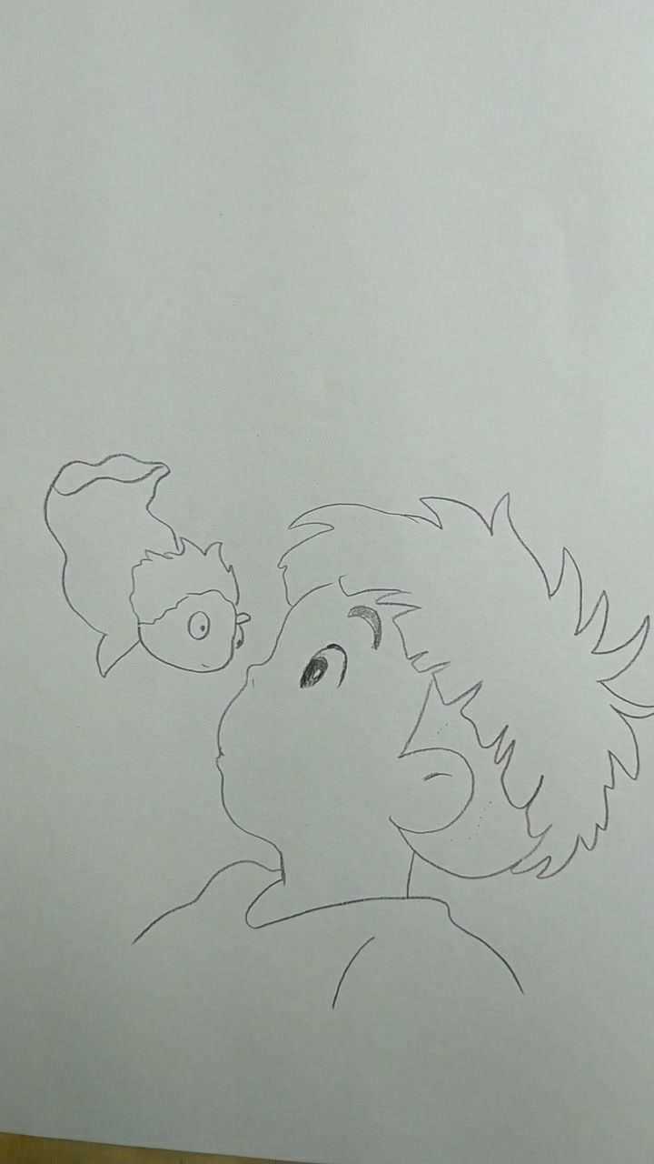 教你画波妞和宗介 悬崖上的金鱼姬