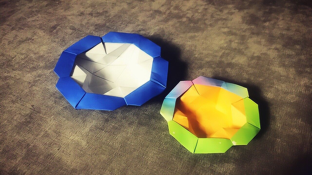 漂亮的花盘收纳折纸一张纸折漂亮的花碟!