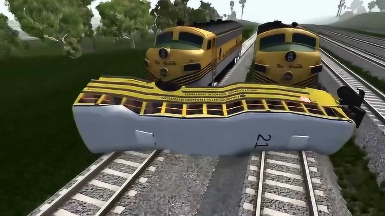 车祸模拟,火车撞上大货车