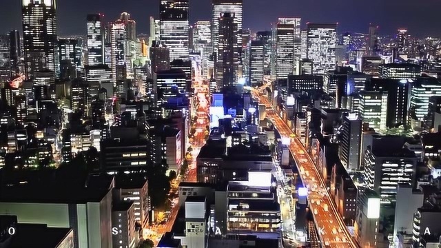 航拍日本大阪夜景,日本第二大都市,也是一座不夜城