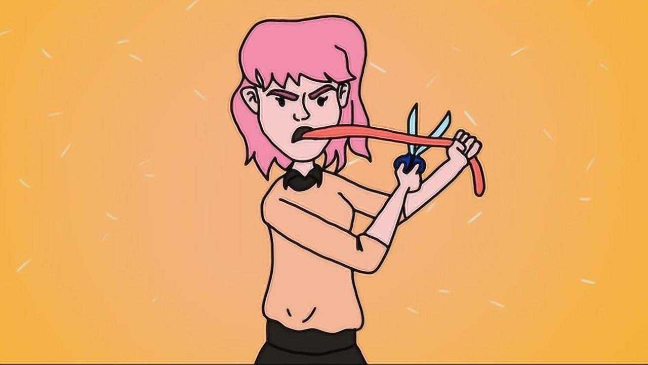 女孩因为自己舌头太长于是决定用剪刀剪掉自己的舌头看着都疼