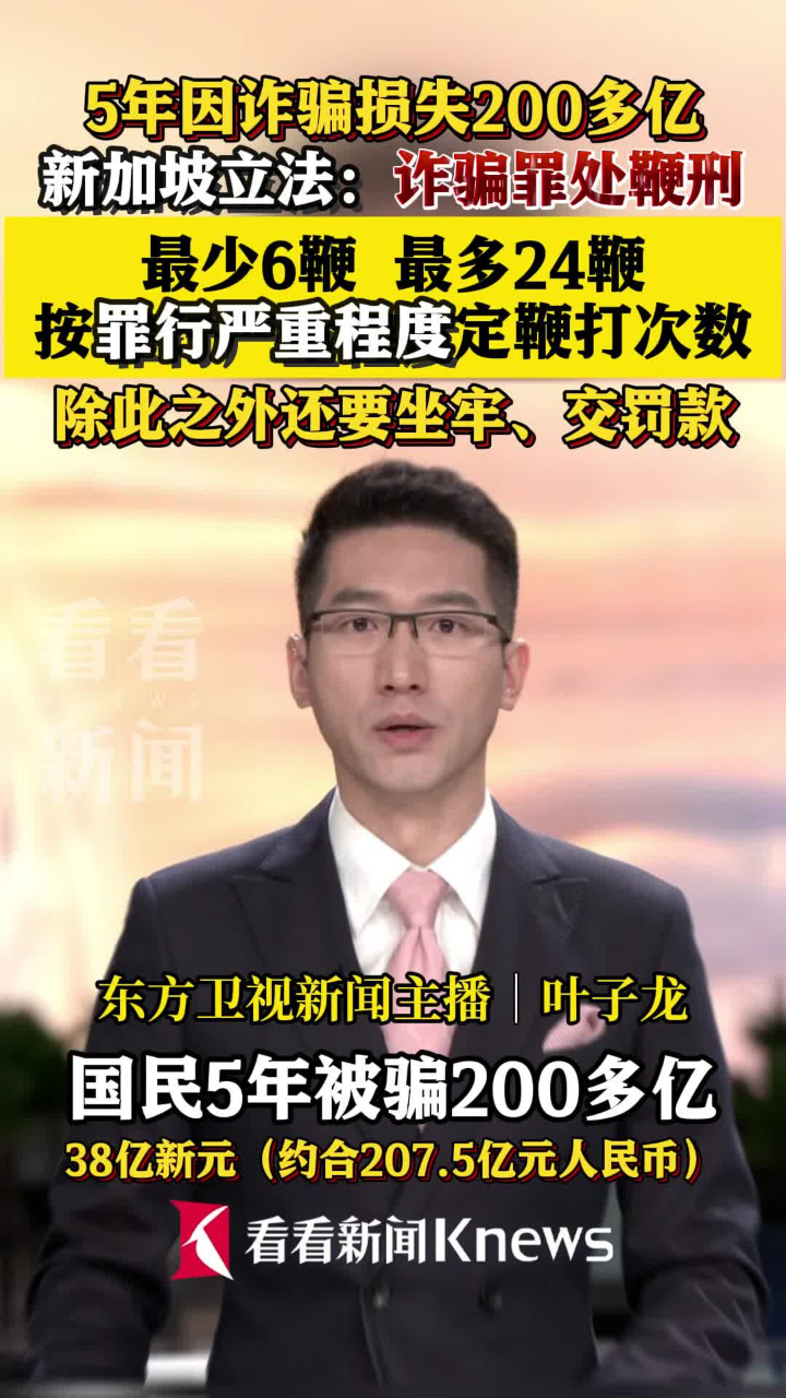 腾讯视频】 新加坡诈骗罪处鞭刑最多24鞭还要坐牢交罚款