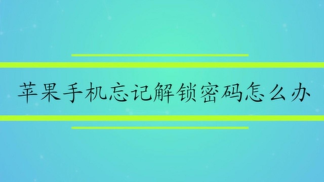 苹果手机忘记解锁密码怎么办