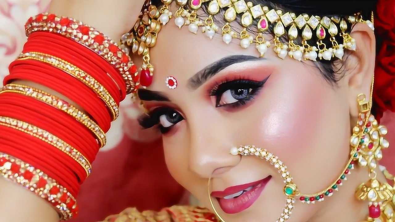 印度新娘妆,配上金灿灿的金饰,简直美的不可方物