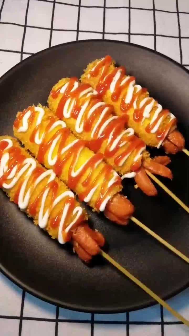 拉丝热狗棒教程,孩子馋的流口水!