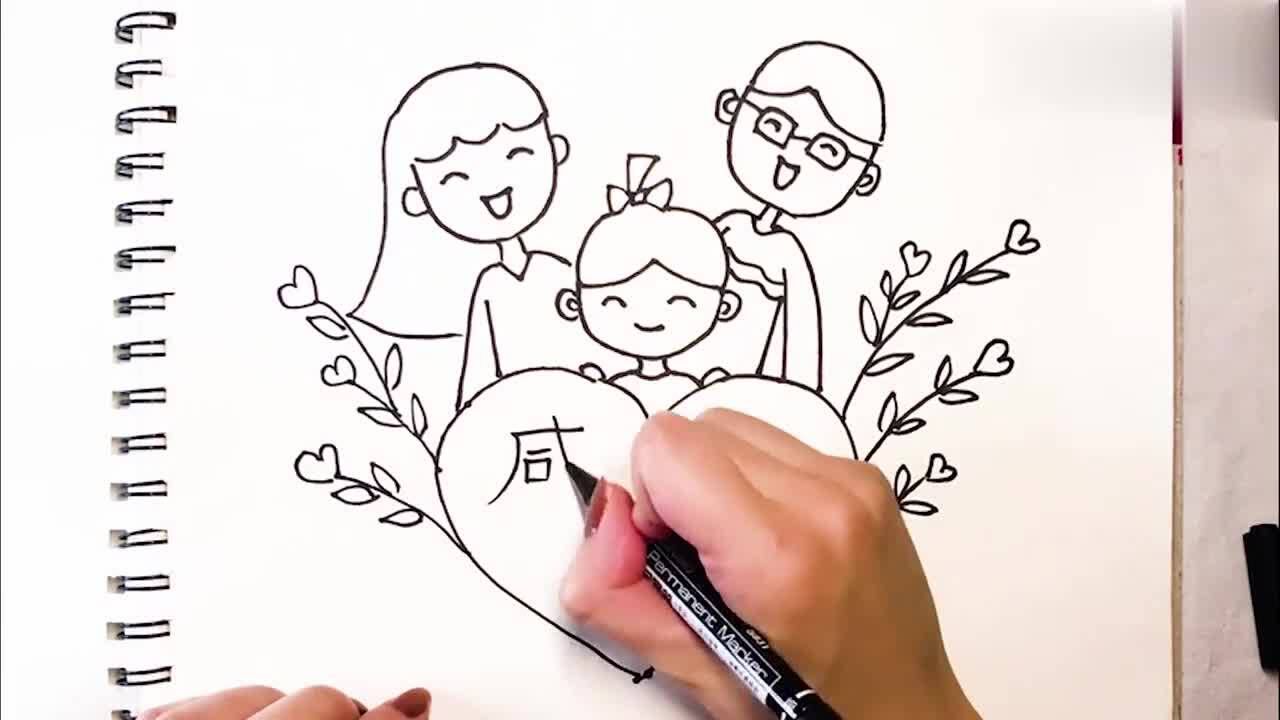 感恩节简笔画画一幅画送给父母爸爸妈妈辛苦了