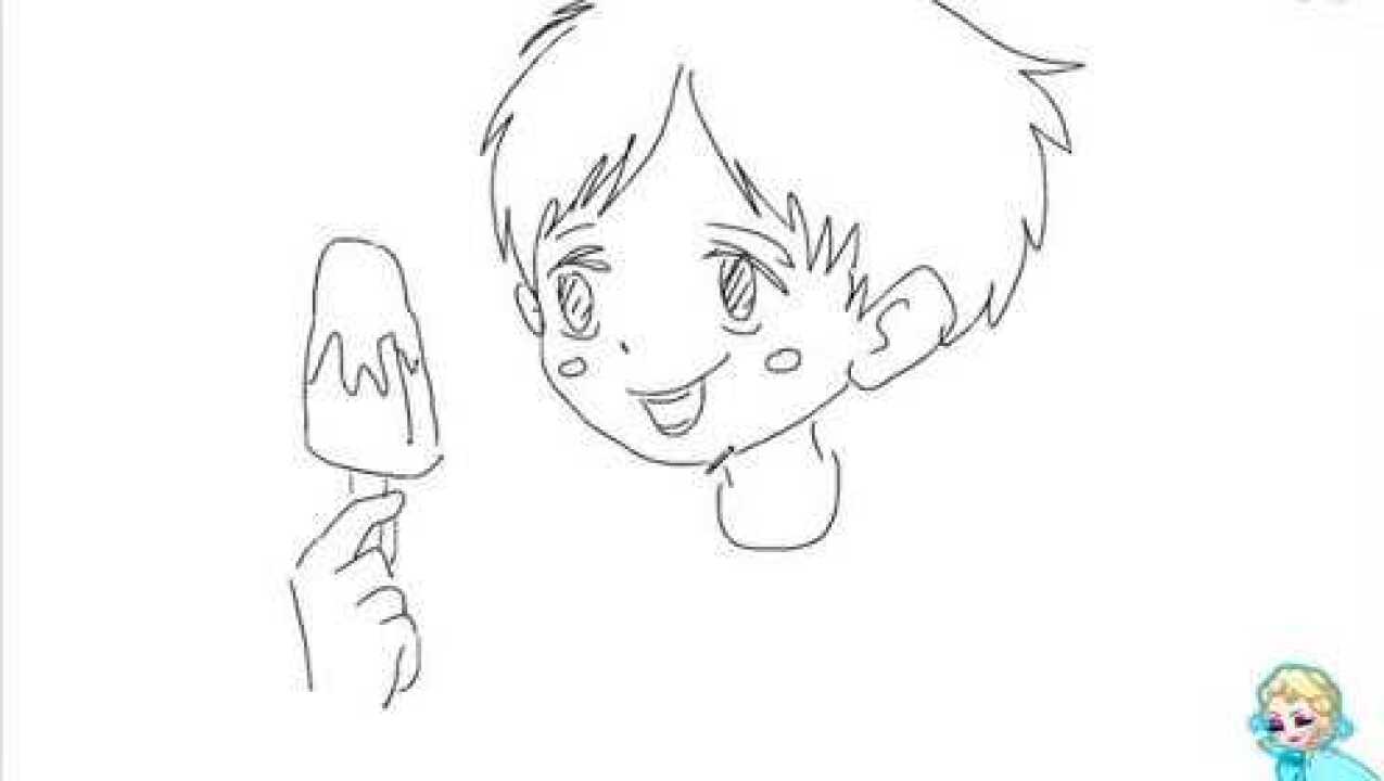 男孩吃冰淇淋简笔画图片