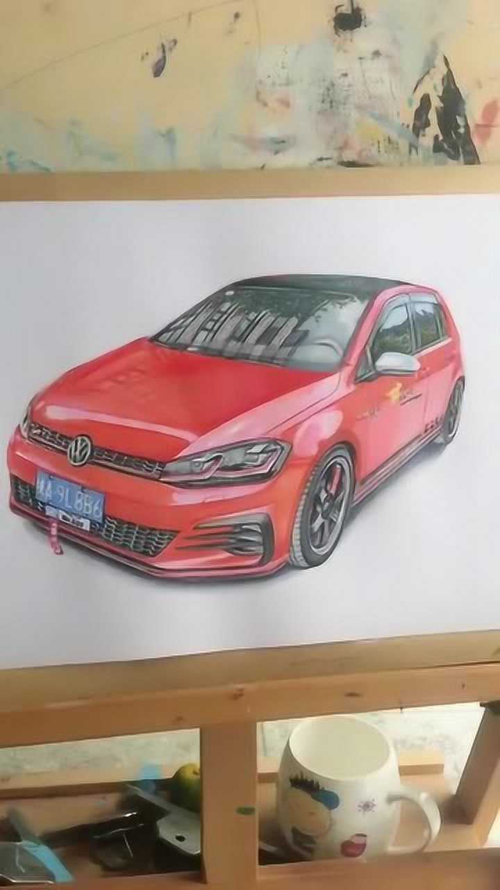 汽车油画之大众轿车画,不怕奔驰和路虎,就怕大众带字母