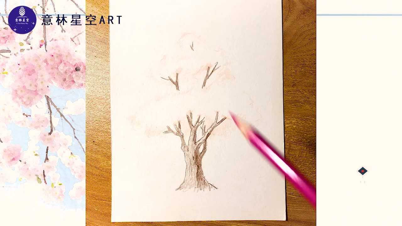 彩铅教程 树的画法8 樱花树 by 目黑