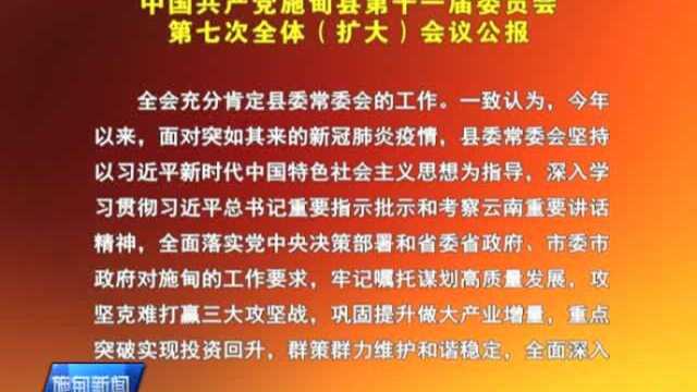 中国共产党施甸县第十一届委员会第七次全体扩大会议公报