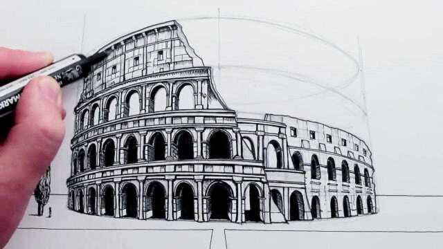 绘制“罗马斗兽场”的透视结构教学!很棒的场景教学视频!