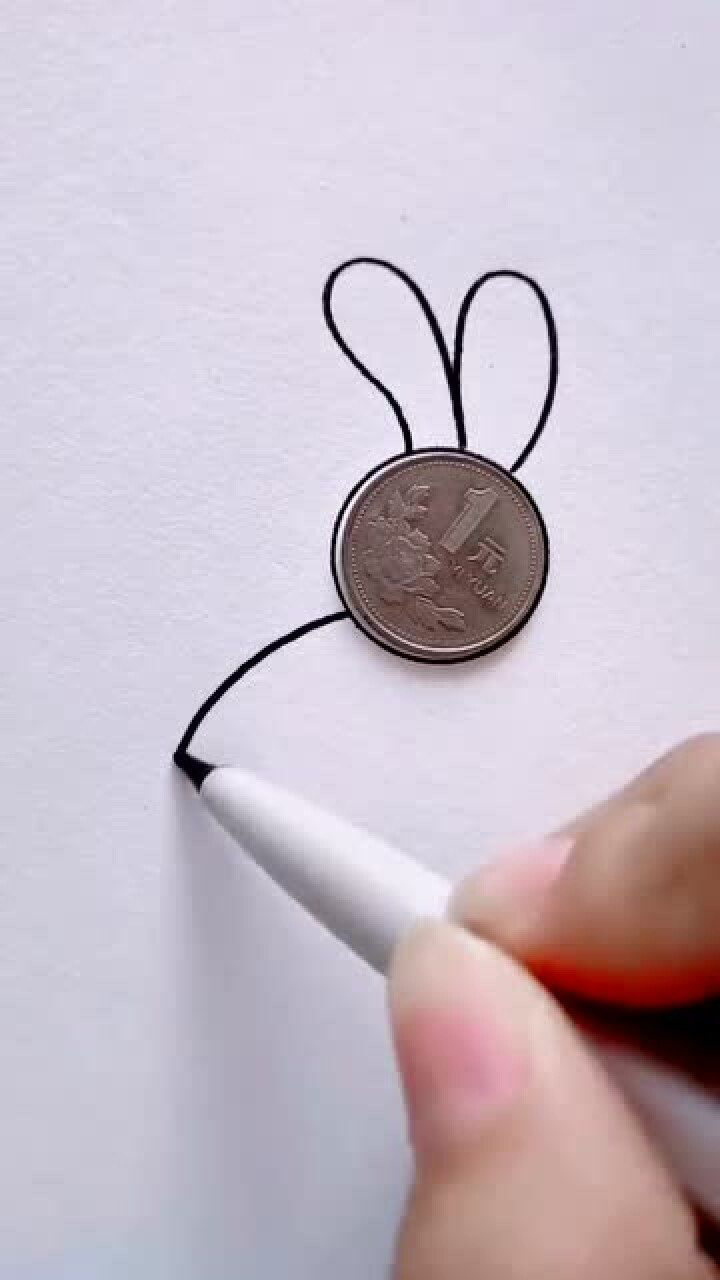 用一枚硬币就能画出可爱的小白兔孩子一看就会简单又好看