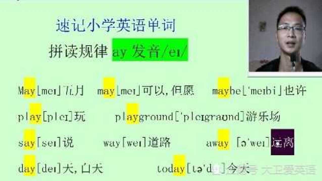 速記小學英語單詞:自然拼讀ay發音_騰訊視頻