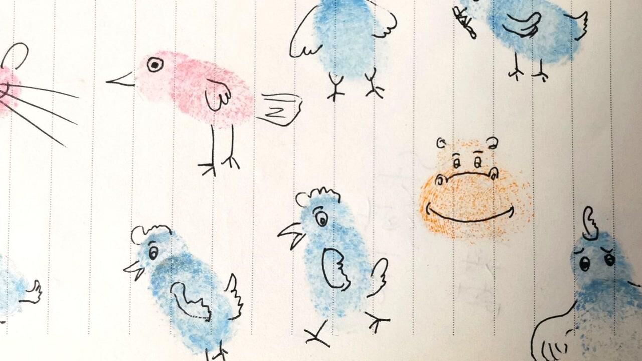 趣味手指画-小鸡的手指印画法