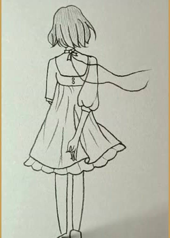 简笔画,教你如何画一个短发女孩的背影