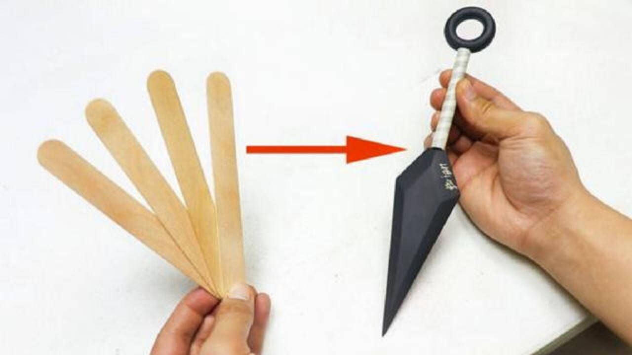 手工大神用冰棒棍制作kunai飞镖无电动工具diy教程