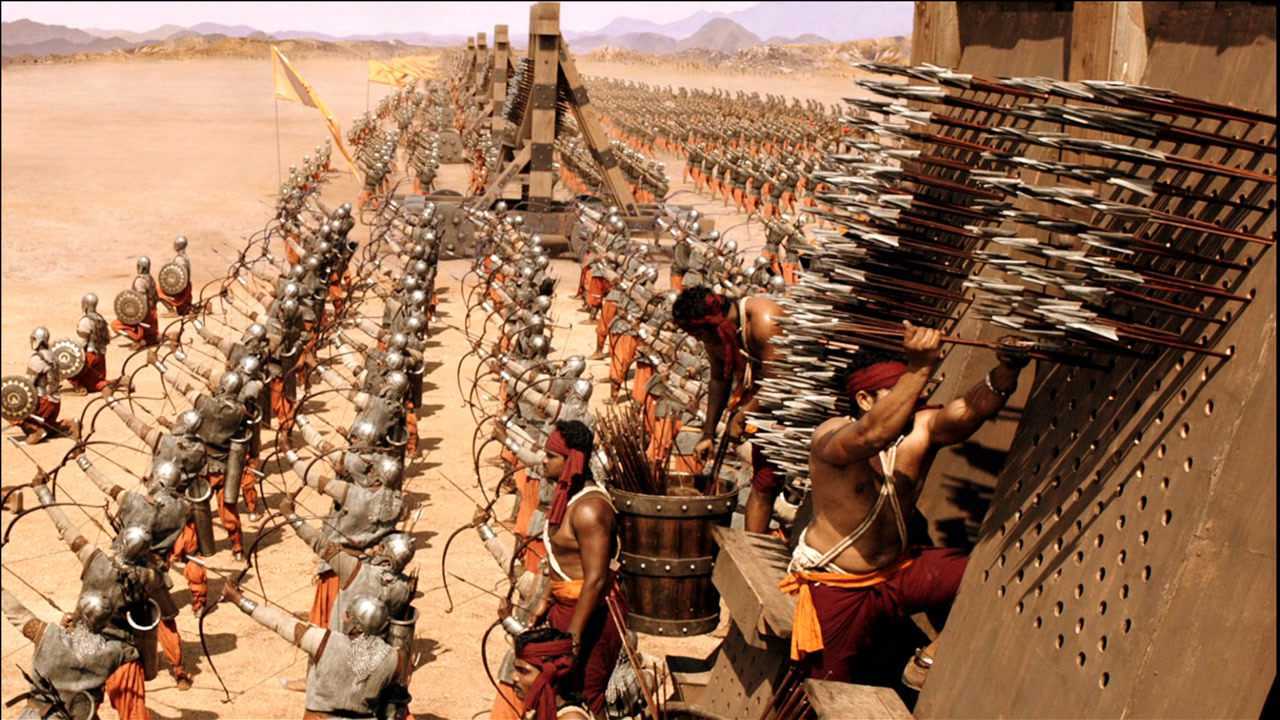 各国影视万箭齐发的高能场面,印度开挂,大秦百万箭阵铺天盖地_电影