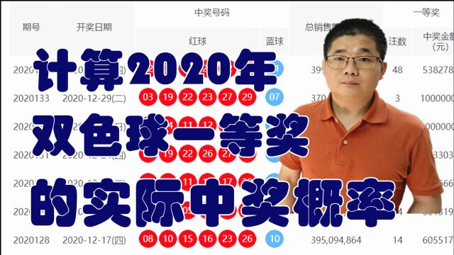 计算2020年双色球一等奖的中奖概率,实际概率与理论概率是否相符