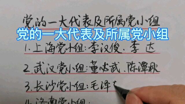 党的一大代表及所属党小组