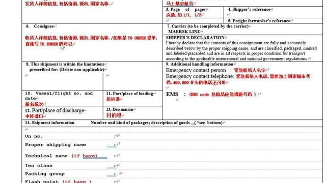 上海港危险品订舱表格填写要求