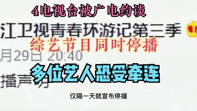 广电约谈4家电视台,多个综艺节目被停播,多位艺人恐遭牵连