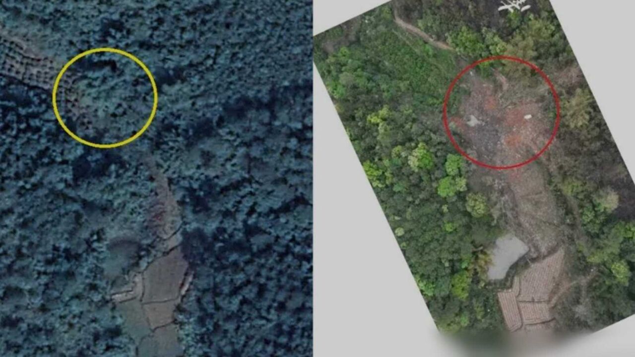 卫星地图了解东航坠机现场地形地貌历史影像图显示坠机前后变化_高清