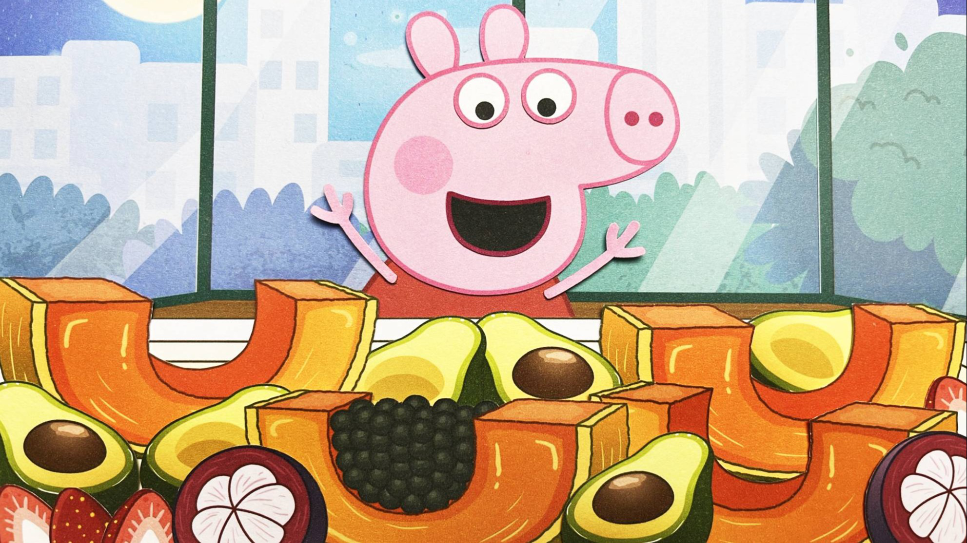 小猪佩奇手绘动画手绘定格动画小猪佩奇撇下乔治好多水果呀有鳄梨哦