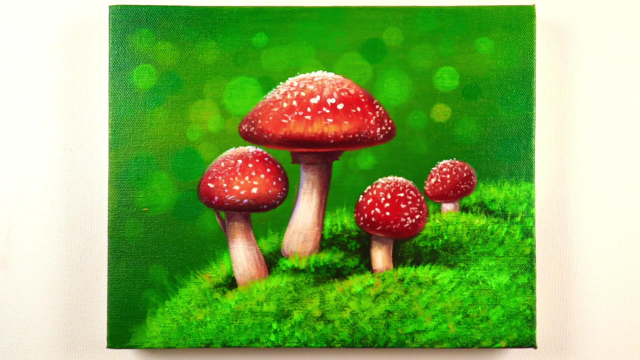 丙烯画教程《森林中的蘑菇从》#丙烯画 #水粉画 #儿童水粉画