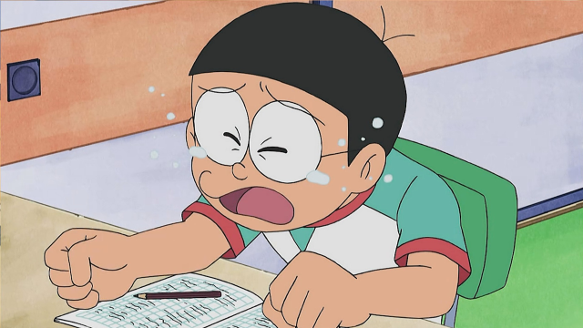 哆啦a梦:大雄下决心要认真写作业,结果自己哭得死去活来的