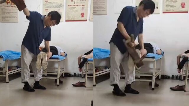 男子腰扭伤到理疗店正骨,被师傅抡起板凳狂抽脚底板,众人看傻眼