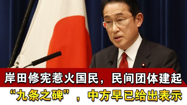 岸田修宪惹火国民,民间团体建起“九条之碑”,中方早已给出表示