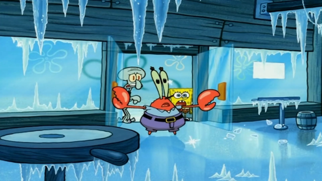 海绵宝宝:蟹堡王变溜冰场,小海绵花样溜冰做蟹黄堡