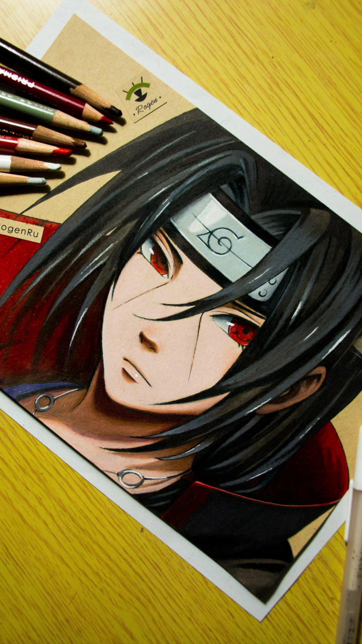 139a 彩铅手绘动漫《火影忍者》人物:宇智波鼬