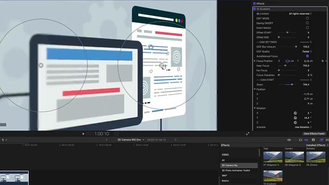  FCPX插件摄像机三维空间透视动画展示控制工具 3D Camera Rig