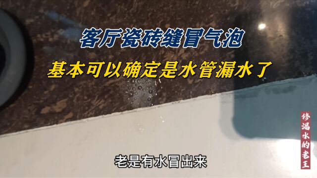 客厅瓷砖缝地面一踩就冒气泡,这样的情况基本可以确定是水管漏水