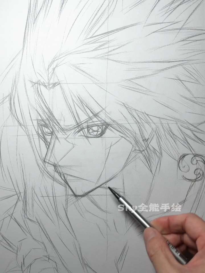 火影忍者动漫人物帅气的宇智波鼬起稿绘画过程上部分