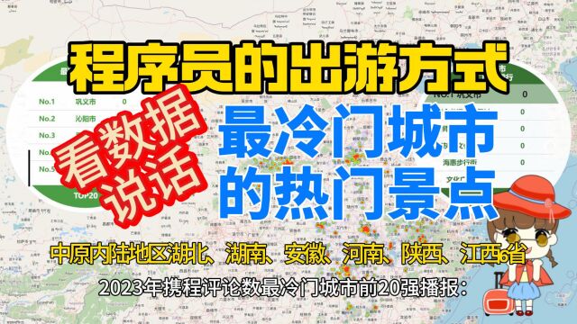 2023年携程评论数最冷门城市的热门景点前20强播报(中原内陆地区6省)